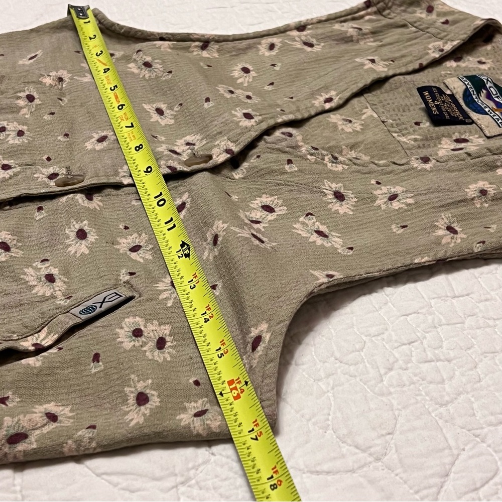 Vtg Exofficio Adventure Wear Womens Olive Green Floral Vest Sz 4. W / Pockets - Picture 9 of 10